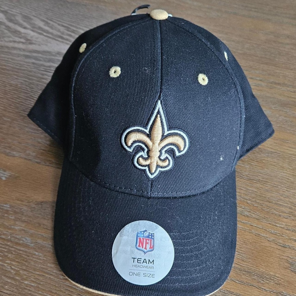 NFL Team Apparel New Orleans Saints Snapback Hat Black Gold Fleur De Lis NWT